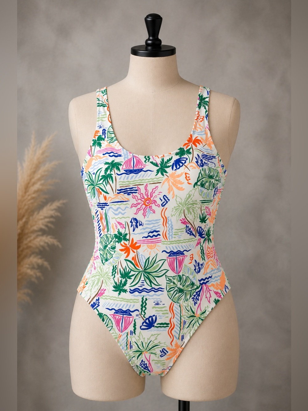 Old Navy Matte One-Piece Swimsuit Palm Beach Print XL NWOT